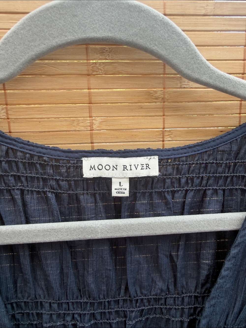 Moon River Navy Smocked Tie-Waist Maxi Dress - Picture 2 of 3